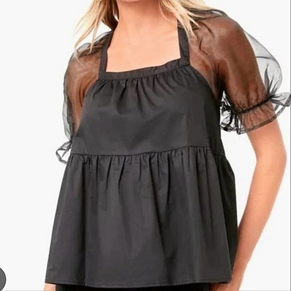 Pomander Place Tops - #5- Pomander Place Black Babydoll Top with Bubble sleeve